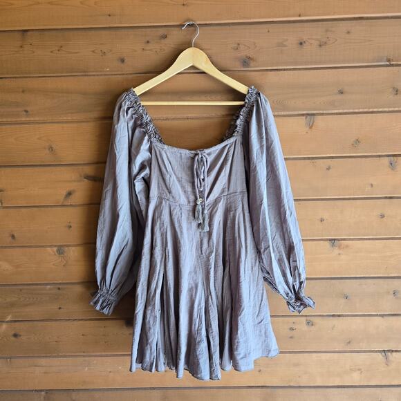 Chelsea & Violet Dresses & Skirts - Chelsea & Violet Mixed Media Puff Sleeve Boho Mini Dress Long Sleeve Olive Small